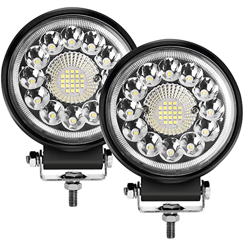 HOZILIFE Round LED Offroad Lights Pod, Fog Lights, 4.5 Inch 2pcs Spot Flood Combo Off-Road Lighting Driving Work Light 42W 4200LM 24/12 Volt LED Lights for Trucks Tractor ATV UTV Boat