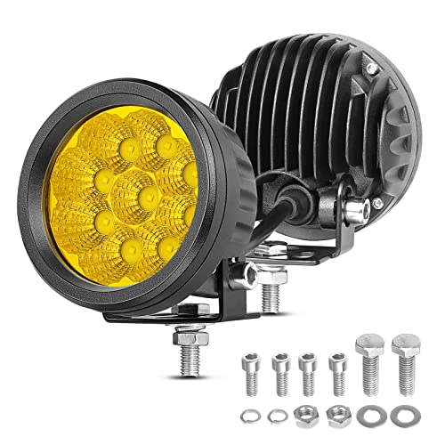 Round LED Pods Yellow, Niwaker 2PCS 54W 3 Inch Round Fog Light Pod LED Off Road Lights Amber LED Driving Lights Round LED Pod Lights Flood Light Bar LED Work Lights for Truck Pickup ATV UTV Motorcycle