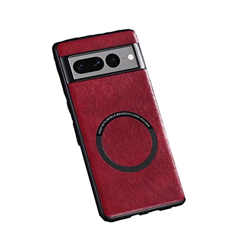 Magnetic Case for Google Pixel 7 Pro, Leather Anti-Fingerprint Phone Cover Compatible with MagSafe, Slim Fit Shockproof Protective Phone Case for Pixel 7 Pro Case (Red)