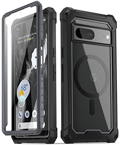 Poetic Guardian MagPro Case for Google Pixel 7, [Compatible with MagSafe] [20FT Mil-Grade Drop Tested], Built-in Screen Protector Work with Fingerprint ID, Full Body Hybrid Rugged Case, Black/Clear