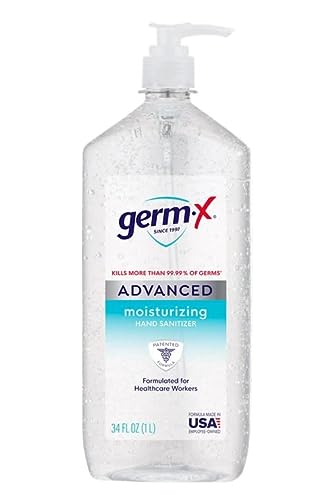 Germ-x Advanced Hand Sanitizer, Non-Drying Moisturizing Clear Gel, Instant and No Rinse Formula, Large Family Size Pump Bottle, 34 Fl Oz (1 Liter)