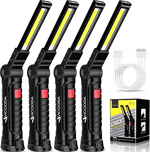 4 Pack Flashlights, LED Work Light, USB C Rechargeable Work Light with Magnetic Base and Hanging Hook, 360Rotate 5 Modes Flashlights for Car Engines Repair, Emergency and All Tight Spots (4 Pack)