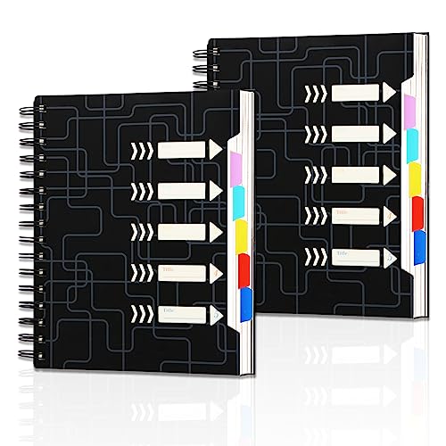 EOOUT 5 Subject Notebooks, 2pcs Spiral Notebook 8.5" x 6.2", 300 Pages, College Ruled with Dividers Tabs, A5 Small Spiral Bound Journal, School Office Supplies Note, Taking Black