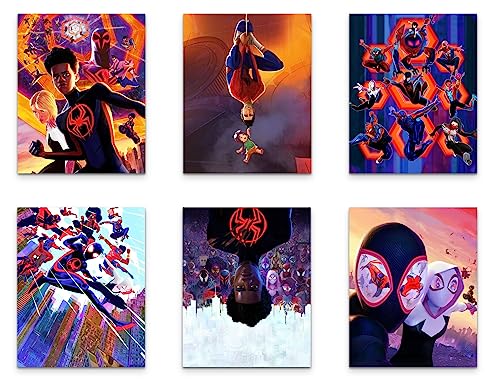 Spider-Man: Across the Spider-Verse (2023) Posters - Miles Morales Poster - 6 Pack Promo Spiderverse Wall Art Decor Prints (8x10 each) Kids Room Spiderman Merch