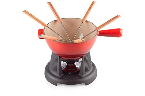 Le Creuset Enameled Cast Iron Cheese Fondue Set, 2-Quart, Cherry