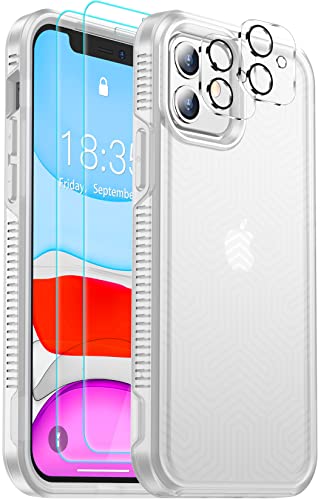 SPIDERCASE Shockproof for iPhone 11 Case,[10 FT Military Grade Drop Protection],with 2 pcs[Tempered Glass Screen Protector+Camera Lens Protector] Heavy Duty Full-Body Protective Phone Case,Matte Clear