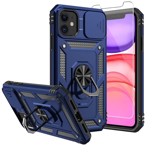 SKTGSLAMY for iPhone 11 Case,with Screen Protectors and Camera Cover,[Military Grade] 16ft.Drop Tested Cover with Magnetic Kickstand Protective Case for iPhone 11 6.1 inch, Blue