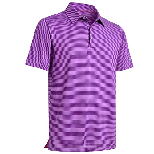 Mens Golf Shirts Moisture Wicking Dry Fit Short Sleeve Performance Sport Stripe Golf Polo Shirts for Men