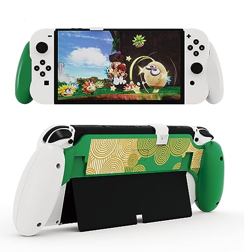 JDDWIN Switch OLED/Switch Dockable Hand Grip,Comfort handheld for Switch OLED/Switch with Specially Ergonomic Design Compatible with Nintendo Switch Grip (Green White)