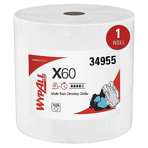 WypAll GeneralClean X60 Multi-Task Cleaning Cloths (34955), Jumbo Roll, Strong and Absorbent Towels, White (1,100 Sheets/Roll, 1 Roll/Case, 1,100 Sheets/Case)