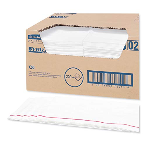 Kimberly-Clark 06053 White WYPALL X50 Foodservice Wipers, 12.5" W x 23.5" L (Pack of 200)