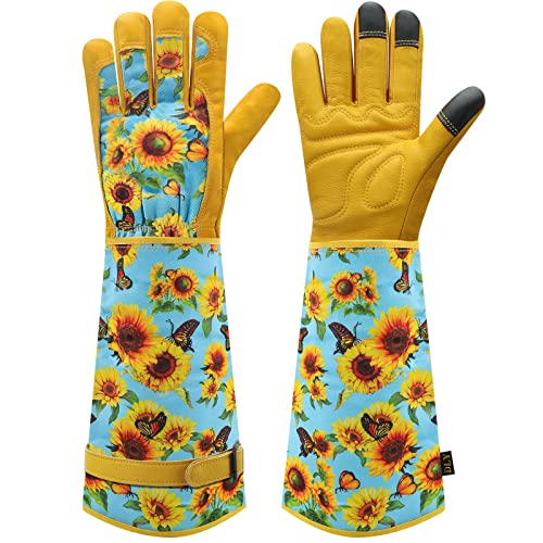 DLY Gardening Gloves for Women - Long Thorn Proof Rose Pruning Garden Gloves, Cowhide Leather Gauntlet Gardening Gifts