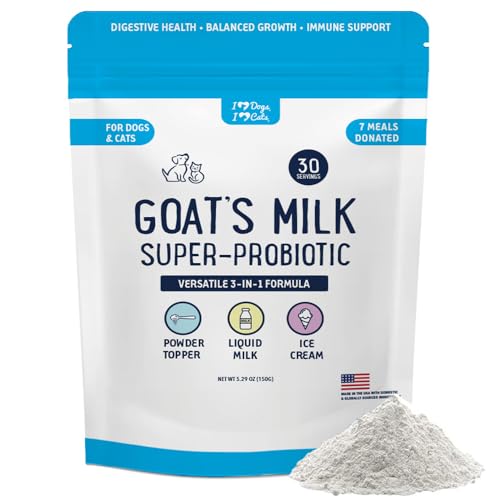 iHeartDogs Goats Milk for Dogs & Cats - 3-in-1 Food Topper Powder, Liquid Milk or Dog Ice Cream - Powdered Goat Milk with Probiotics