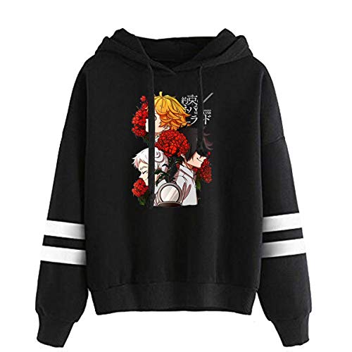 The Promised Neverland Season 2 Pullover Hoodie 2D Print Unisex Parallel Bars Bagless Hooded Warm Sweatshirt (Black 1,L)