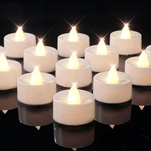 BEICHI Set of 24 Flameless LED Tea Lights Bulk, Electric Tealight Candles, Small Fake Candles Battery Operated, Warm White Flickering Mini Candles for Christmas, Valentine's Day and Birthday