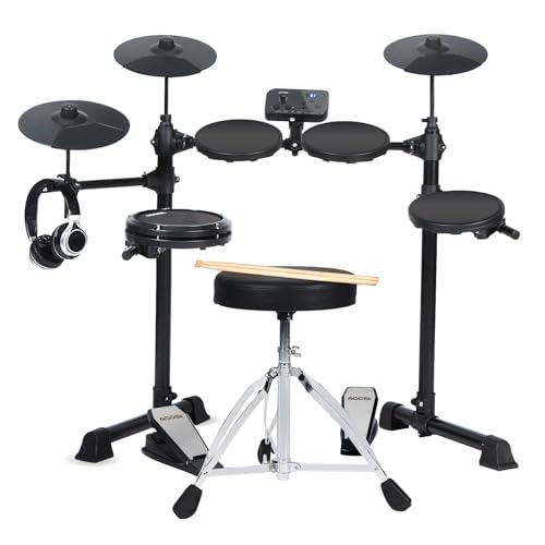 AODSK Electronic Drum Set,Electric Drum Kit for Beginner with 150 Sounds,Drum Set With 4 Quiet Electric Drum Pads,2 Switch Pedal,Drum Throne,Drumsticks,On-Ear Headphones - AED-400