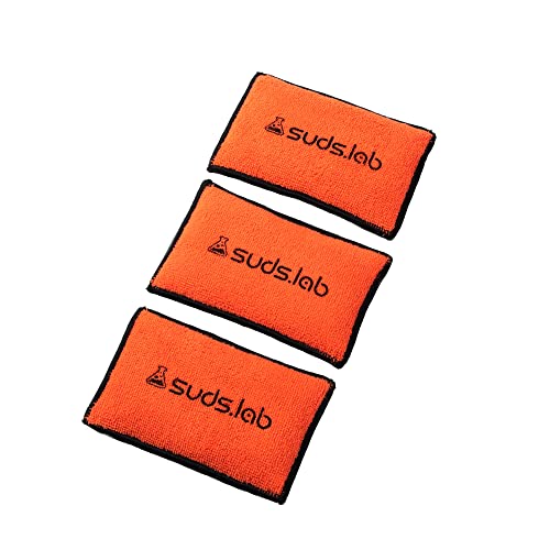 Suds Lab DS Microfiber Detailing Scrub Pad 3 Pack - Car Interior Cleaning & Detailing Microfiber Scrub Pads - Set of 3 - Safe On Leather, Vinyl, Plastic, Etc.