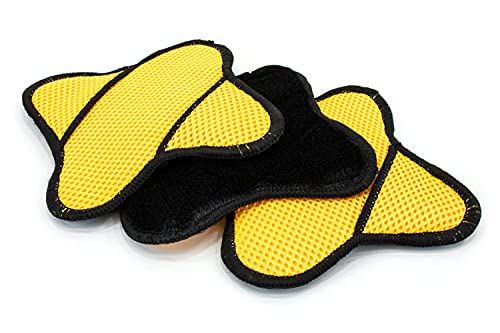 Scrub Ninja - Star Scrubber (7in. x 7in.) - 3 Pack | for scrubbing Leather, Plastic, Rubber and Vinyl | Ergonomic Shape with Pockets for Tight Spaces | Steering Wheels and Cup Holders (Black/Gold)