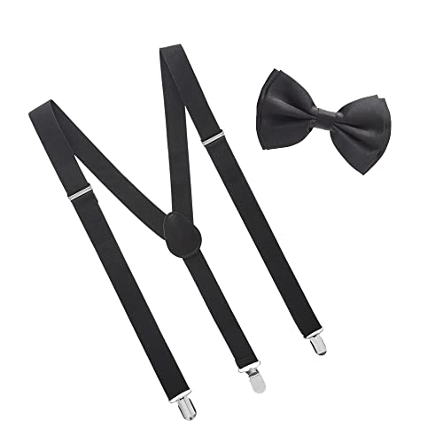 Man of Men Bowtie and Suspender Set for Men, Mens Black Suspenders Bow Ties and Suspenders, Boys Women Tirantes Para Hombre, One Size Fits Most
