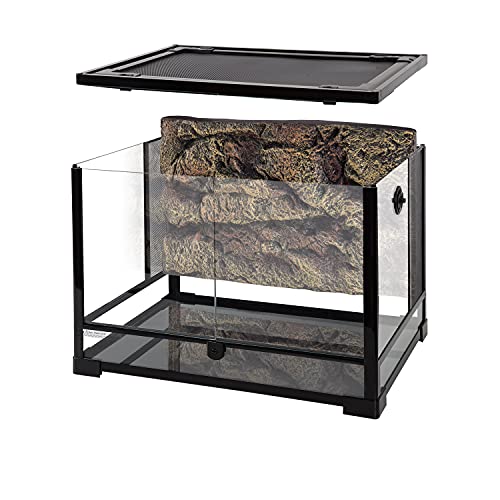 REPTI ZOO 34 Gallon Large Reptile Glass Terrarium Tank with Foam Backgrounds,Double Hinge Door with Screen Ventilation Reptile Terrarium 24" x 18" x 18"(Knock-Down)