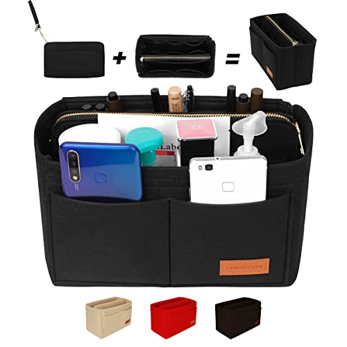 EXIN DECHEN Purse Organizer Insert (Black, Medium) - Bag Organizer with Zipper Handbag, Bag Organizer for Tote & Purse, Perfect for Speedy Never full and More