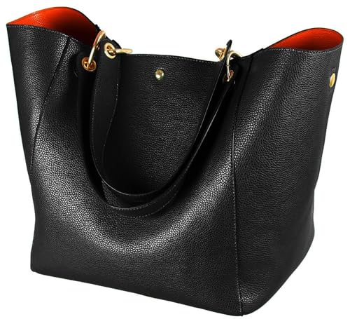 SQLP Black Bucket Work Tote Bags for Women the Tote Bag Leather Purse and handbags ladies Waterproof Shoulder commuter Bag