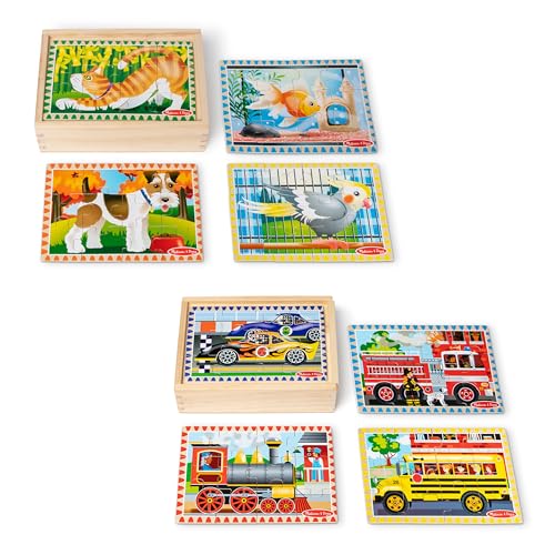 Melissa & Doug Pets 4-in-1 Wooden Jigsaw Puzzles in a Storage Box (48 pcs) - FSC-Certified Materials