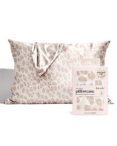 Kitsch 100% Satin Pillowcase with Zipper | Softer Than Silk | Cooling Satin Pillowcase | Satin Pillow Case Cover | Vegan Silk Pillowcase for Hair & Skin | Standard/Queen Silk Pillowcase (Leopard)