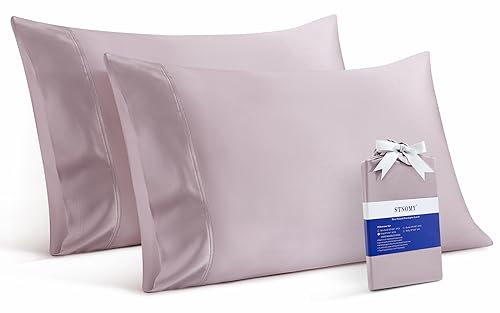 STNOMY Premium 100% Eucalyptus Tencel Lyocell Pillow Case Queen Size Set of 2,Envelope Closer Cooling Pillow Cover for Hot Sleeper,Luxurious Soft Vegan Silk Oekotex 100 Certified(Greyish Lavender)