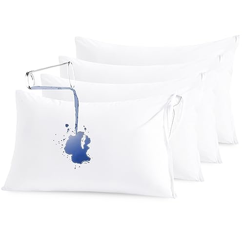 NTBAY 4 Pack Zippered Waterproof Standard Pillow Protectors, Super Soft Quiet Zip Pillow Protectors, 20x26 Inches Jersey Pure White Waterproof Pillow Cases Covers