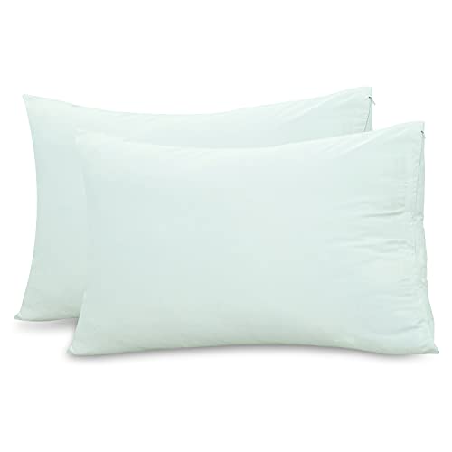Royale Linens Waterproof Queen Pillow Protector 2 Pack - 20x30 Inches - Pillow Encasement - 100% Microfiber - Zippered Closure - Pillow Case - Smooth & Breathable (Queen, Pack of 2, White)