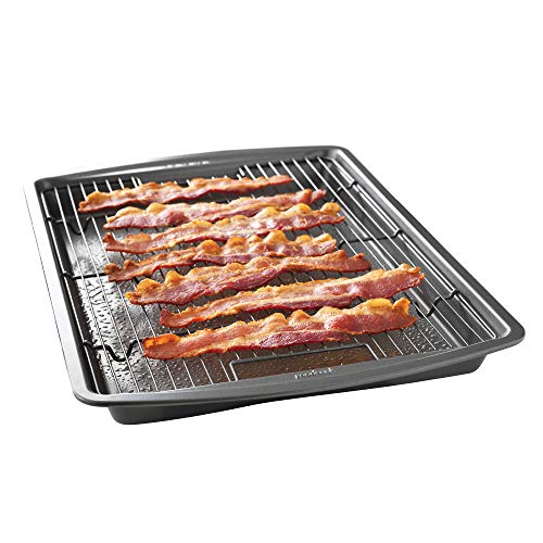 GoodCook 15" x 10.5" Premium Nonstick Carbon Steel Crispy Bacon Multipurpose Baking Pan Set, Dark Gray