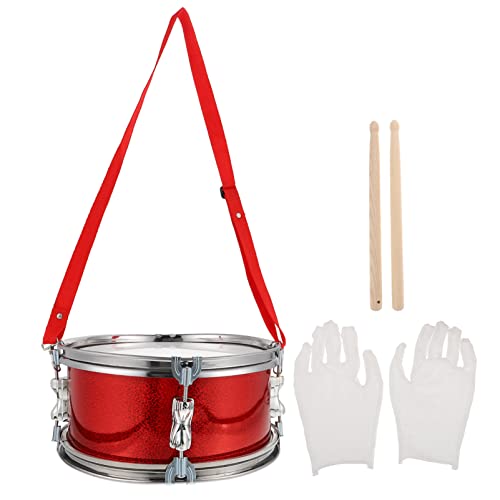 Generic Kid Hand Drum 11 Inch Marching Snare Drum Set Children Snare Drum Performance Drum with Adjustable Strap Wooden DrumSticks Gloves, Bright Red Wood Drum Toy Set