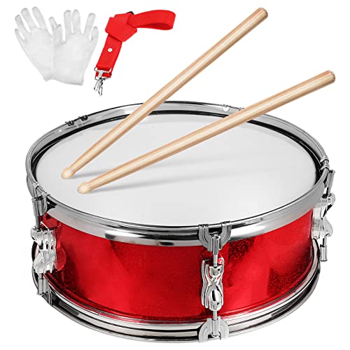 Milisten Marching Drum Set 13 Inch, Snare Drum with Wooden Mallet, Gloves and Adjustable Strap, Snare Drum Kit Kids Drum Orff Percussion Musical Instrument, Drum for Kids Teens Red