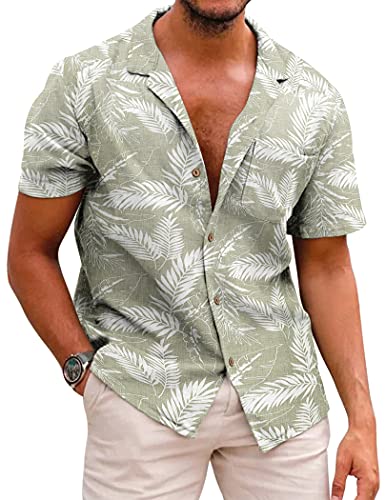 COOFANDY Men Hawaiian Floral Shirts Loose Fit Tropical Holiday Linen Beach Shirts