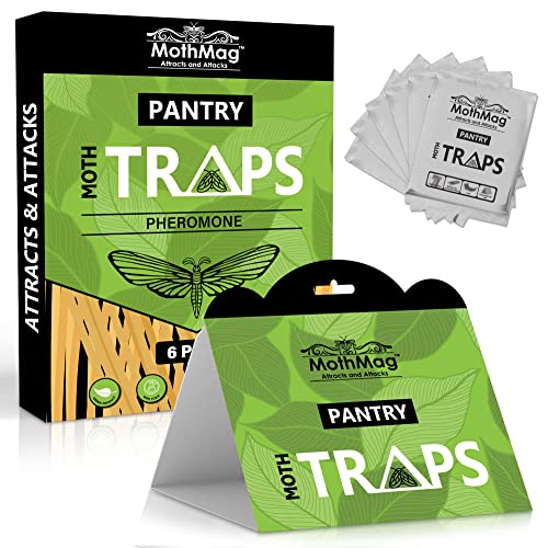 MothMag Pantry Moth Traps for House Pantry, Non-Toxic Pantry Moth Killer for Food and Cupboard Moths, Pantry Moth Trap, Pantry Moth Traps with Pheromones Prime, 6 Pack