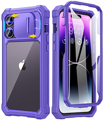 Caka for iPhone 14 Pro Max Case with Magnetic Slide Camera Cover, iPhone 14 Pro Max Case with Screen Protector Heavy Duty Protection Phone Case Cover for iPhone 14 Pro Max 2022, Purple