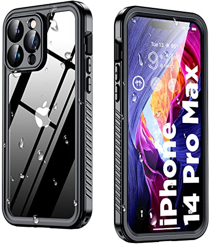 Humixx for iPhone 14 Pro Max Phone Case Waterproof, Built-in Lens & Screen Protector [IP68 Underwater][14FT Military Protection][360 Full-Body Shockproof] [Dustproof] Case for iPhone 14 Pro Max-Black