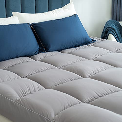 Marine Moon Full Mattress Topper Cooling Mattress Pad Soft Feather Bed Topper Extra Thick Plush Pillow Top Mattress Topper Hotel Down Mattress Topper Fluffy Pillow Topper, Grey