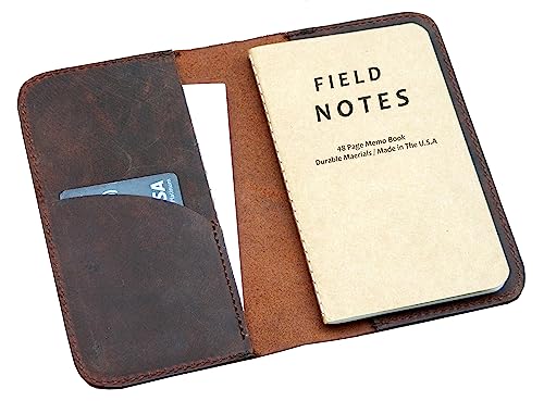 HERTE Leather Journal Cover for Field Notes, Small Pocket Size Notebook 3.5" X 5.5" for Wallet memo Pocket Cover, Handmade Leather Cover for Notebooks