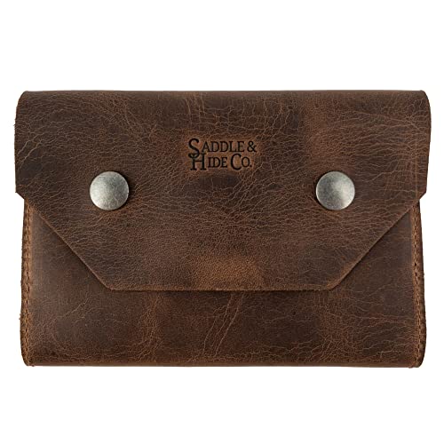 Saddle & Hide Co., Field Notes Cover (3.5 x 5.5 in.) with Card Slots Handmade from Full Grain Leather (Notebook Not Included) - Refillable Protective Storage for Journal or Notebook - Bourbon Brown