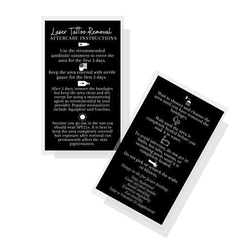 Boutique Marketing LLC Laser Tattoo Removal Aftercare Instructions Cards | 50 Pack | Size 2x3.5 inch inch Business Card | Black with White Design black, white