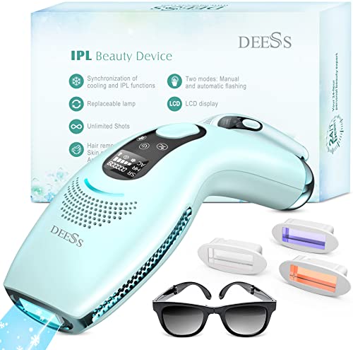 DEESS IPL Hair Removal Device with Ice Point Cooling System, GP590 Unlimited Flashes at-Home Permanent Laser Hair Remover for Women and Men, Painless Long-Lasting Reduction of Face & Body Hair Regrow