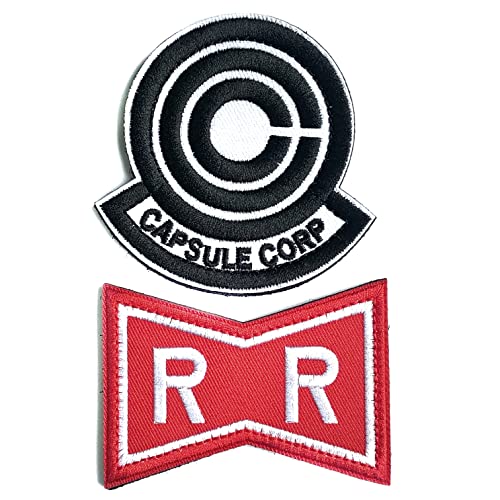 OYSTERBOY Preimum Quality Threads Embroidered Hook and Loop Backing Decorative Applique Patch Android 18 Red Ribbon Army Symbol Capsule Corp (2Pcs RR & Capsule Corp)