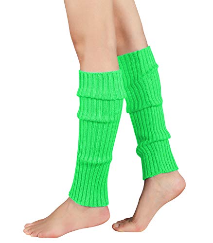 Durio Women's Fashion Leg Warmers 80s Ribbed Knit Leg Warmers Knee High Socks Warm Leg Warmer for Party Sports Green
