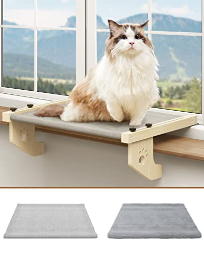 Cat Window Perch, Airsfish Cat Perch for Indoor Cats with Two Covers, 22" x 16" Sturdy Cat Window Hammock with Wood Frame for Windowsill, Bedside, Drawer up to 50lbs