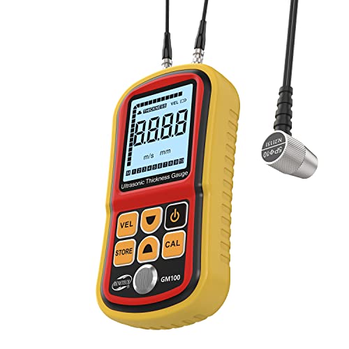 Benetech GM100 Digital Ultrasonic Thickness Gauge Meter, Range 0.047 to 8.85in, for Measuring Metal and Nonmetal Aluminum, Zinc, Silver, Gold, Tin, Iron, Steel, Copper, PVC, Glass, Zirconium, Nylon