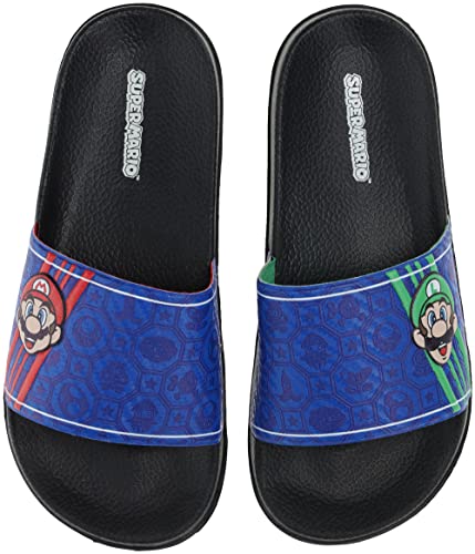 SUPER MARIO Nintendo Sandals, Mario and Luigi Mismatch Slide Sandal, Boys, Blue/Multi, Size 12/13 Little Kid