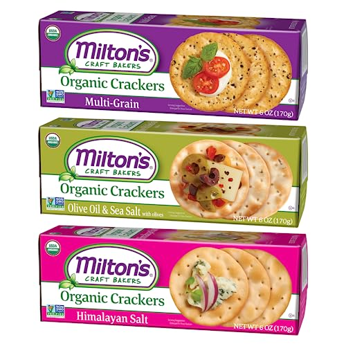 Miltons Craft Bakers Organic Crackers Variety Bundle (Multi-Grain, Olive Oil & Sea Salt, Himalayan Salt) - Certified Organic, Non-GMO Project Verified, Kosher, Healthy Crackers - 6 Oz Each, Pack of 3