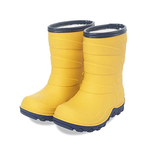 FUNCOO PLUS Kids Winter Rain Boots, Insulated Snow Boots, Children Waterproof Mud Boots, Girls and Boys Warm Rain Boots, Little Kid Size 1, Yellow